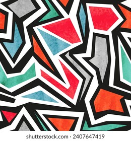 Abstract graffiti watercolor seamless pattern. Vector colorful geometric background. Wall art illustration
