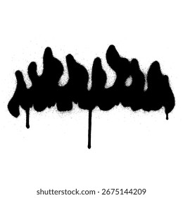 Plantilla de llama negra Abstractas estilo graffiti con efecto de pintura en aerosol sobre un fondo blanco.