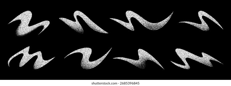 Elementos Abstractas del Vector del ruido de la puntilla de la textura del grano en fondo negro. Moderna colección ondulatoria para el Diseño gráfico.