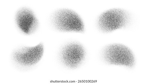 Abstractas gradiente granulado con puntos semitonos, textura de pincel y Formas fluidas. Efecto punteado y pulverizado de Antiguas para fondos, impresiones o Diseños gráficos arenosos. Vector noise art en blanco y negro.