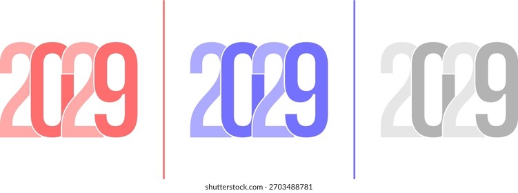 Abstract Grainy Gradient Year 2029 Pack. Isolated Modern New Year Future Concept Transparent Background