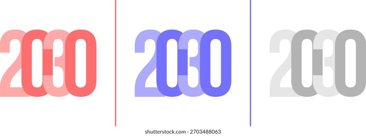 Abstract Grainy Gradient Year 2030 Pack. Isolated Modern New Year Future Concept Transparent Background