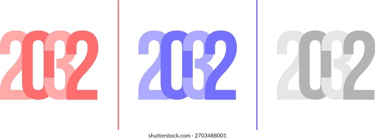 Abstract Grainy Gradient Ano 2032 Pack. Isolado Moderno Ano Novo Conceito Futuro Transparente Fundo