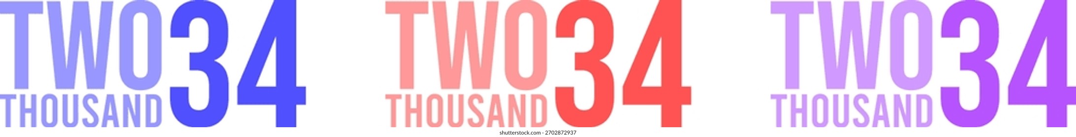 Abstract Grainy Gradient Year 2034 Pack. Isolated Modern New Year Future Concept Transparent Background
