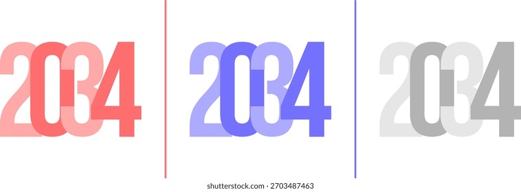 Abstract Grainy Gradient Year 2034 Pack. Isolated Modern New Year Future Concept Transparent Background