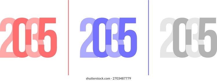 Abstract Grainy Gradient Year 2035 Pack. Isolated Modern New Year Future Concept Transparent Background
