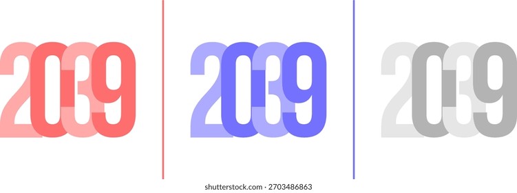 Abstract Grainy Gradient Year 2039 Pack. Isolated Modern New Year Future Concept Transparent Background