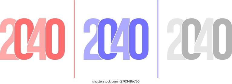 Abstract Grainy Gradient Year 2040 Pack. Isolated Modern New Year Future Concept Transparent Background