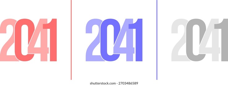 Abstract Grainy Gradient Year 2041 Pack. Isolated Modern New Year Future Concept Transparent Background