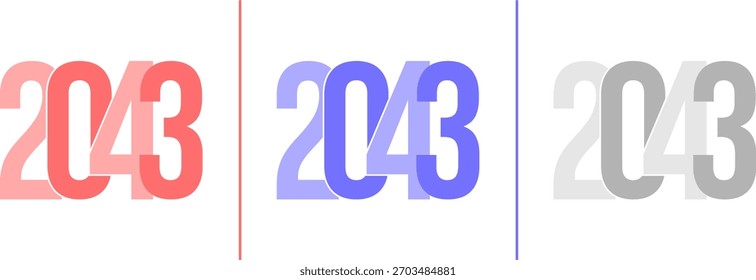 Abstract Grainy Gradient Year 2043 Pack. Isolated Modern New Year Future Concept Transparent Background