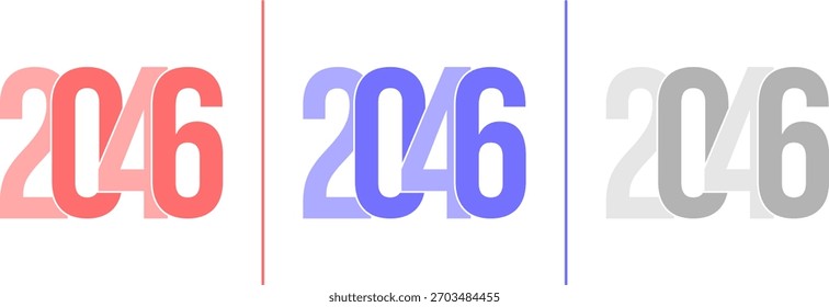 Abstract Grainy Gradient Year 2046 Pack. Isolated Modern New Year Future Concept Transparent Background