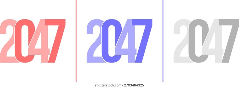 Abstract Grainy Gradient Year 2047 Pack. Isolated Modern New Year Future Concept Transparent Background
