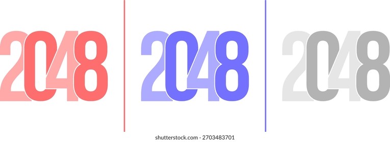 Abstract Grainy Gradient Year 2048 Pack. Isolated Modern New Year Future Concept Transparent Background