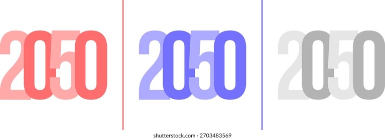 Abstract Grainy Gradient Year 2050 Pack. Isolated Modern New Year Future Concept Transparent Background