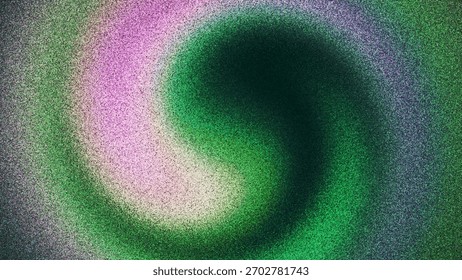 Gradiente espiralado granulado abstrato com fluxo de cor criado a partir de milhares de pontos individuais. Vórtice granulado suave com textura de filme de ruído formando espiral fluida e atmosfera hipnótica para visuais digitais