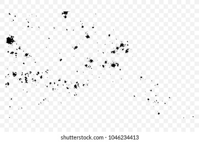 Abstract grainy texture isolated on transparent background. Silhouette of sugar flakes or salt, almond, wheat flour spread on the flat surface or table. Dust, sand blow or bread crumbs. Top view. 