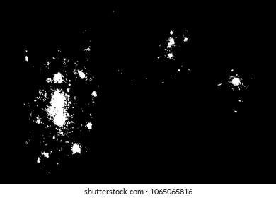 Abstract grainy texture isolated on black background. Top view. Dust, sand blow or bread crumbs. Silhouette of food flakes such as salt or almond or wheat flour spread on the flat surface or table. 