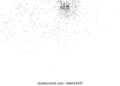 Abstract grainy texture isolated on white background. Silhouette of food flakes such as salt or almond or wheat flour spread on the flat surface or table. Top view. Dust, sand blow or bread crumbs.