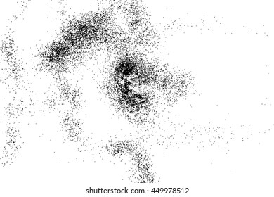 Abstract grainy texture isolated on white background. Silhouette of food flakes such as salt or almond or wheat flour spread on the flat surface or table. Top view. Dust, sand blow or bread crumbs.