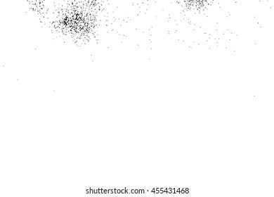 Abstract grainy texture isolated on white background. Silhouette of food flakes such as salt or almond or wheat flour spread on the flat surface or table. Top view. Dust, sand blow or bread crumbs.
