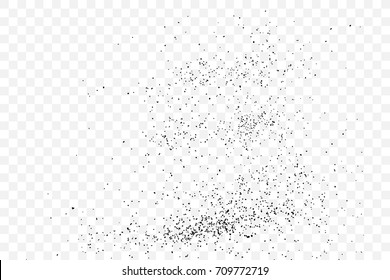 Abstract grainy texture isolated on transparent background. Silhouette of sugar flakes or salt, almond, wheat flour spread on the flat surface or table. Dust, sand blow or bread crumbs. Top view. 