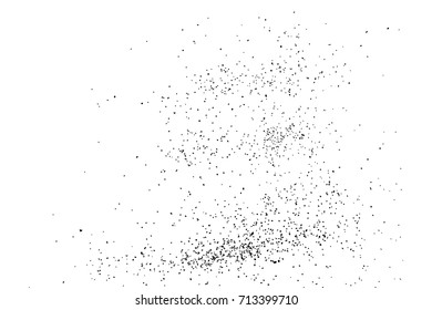 Abstract grainy texture isolated on white background. Top view. Dust, sand blow or bread crumbs.Silhouette of food flakes such as salt or almond or wheat flour spread on the flat surface or table. 