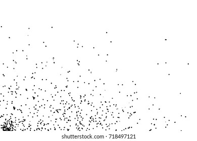 Abstract grainy texture isolated on white background. Top view. Dust, sand blow or bread crumbs. Silhouette of food flakes such as salt or almond or wheat flour spread on the flat surface or table. 