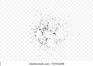Abstract grainy texture isolated on transparent background. Silhouette of sugar flakes or salt, almond, wheat flour spread on the flat surface or table. Dust, sand blow or bread crumbs. Top view. 