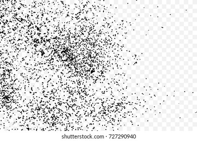 Abstract grainy texture isolated on transparent background. Silhouette of sugar flakes or salt, almond, wheat flour spread on the flat surface or table. Dust, sand blow or bread crumbs. Top view. 