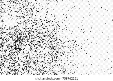 Abstract grainy texture isolated on transparent background. Silhouette of sugar flakes or salt, almond, wheat flour spread on the flat surface or table. Dust, sand blow or bread crumbs. Top view. 