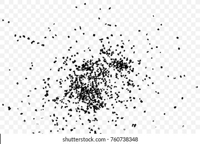 Abstract grainy texture isolated on transparent background. Silhouette of sugar flakes or salt, almond, wheat flour spread on the flat surface or table. Dust, sand blow or bread crumbs. Top view. 