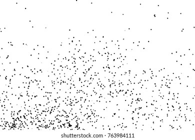 Abstract grainy texture isolated on white background. Top view. Dust, sand blow or bread crumbs. Silhouette of food flakes such as salt or almond or wheat flour spread on the flat surface or table. 