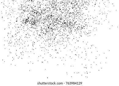 Abstract grainy texture isolated on white background. Top view. Dust, sand blow or bread crumbs. Silhouette of food flakes such as salt or almond or wheat flour spread on the flat surface or table. 