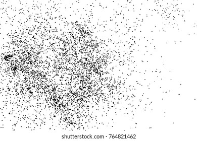 Abstract grainy texture isolated on white background. Top view. Dust, sand blow or bread crumbs. Silhouette of food flakes such as salt or almond or wheat flour spread on the flat surface or table. 