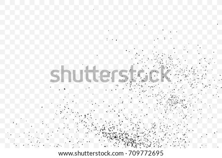 Abstract grainy texture isolated on transparent background. Silhouette of sugar flakes or salt, almond, wheat flour spread on the flat surface or table. Dust, sand blow or bread crumbs. Top view. 