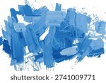 Abstract grainy wave blue paint Bold Acrylic brush stoke painting surface texture isolated white background.