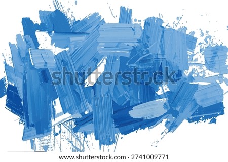 Abstract grainy wave blue paint Bold Acrylic brush stoke painting surface texture isolated white background.