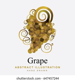 Abstract grape logo, icon and background.
Hand drawn vector illustration.
Gold design theme.