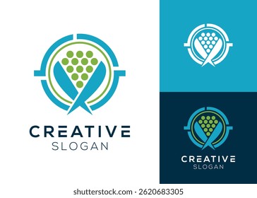 Abstract grapes with target logo design for fruit garden and nature