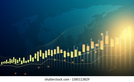 abstract graph chart of stock financial trading on analysis map world background.