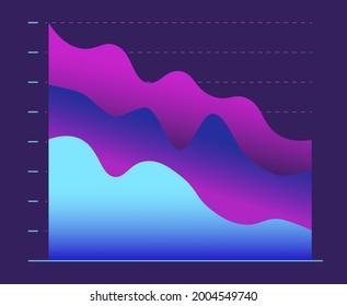 Abstract graph color line moving down. concept of collapse and fall. Modern design red graphics on dark background. Vector illustration.  