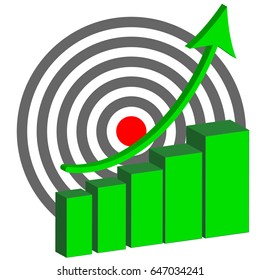 Abstract graph on white background with dartboard. Vector illustration. 