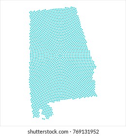 Abstract graphic Alabama map of blue round dots. Vector illustration eps10.