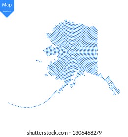 Abstract graphic Alaska map from point blue on a white background. Vector illustration.