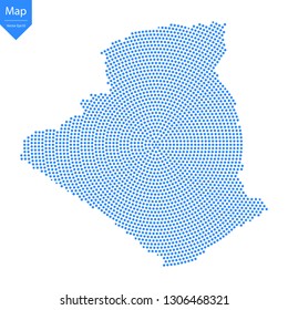 Abstract graphic Algeria map from point blue on a white background. Vector illustration.