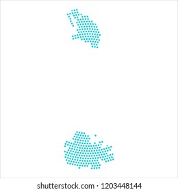 Abstract graphic Antigua and Barbuda map of blue round dots. Vector illustration eps10. 