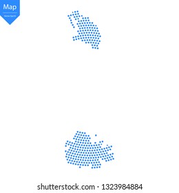 Abstract graphic Antigua and Barbuda map from point blue on a white background. Vector illustration.