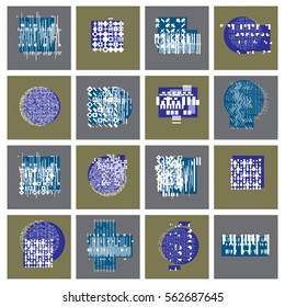 Abstract graphic arts set, vector geometric illustrations collection.