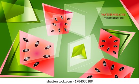Abstract graphic backdrop. Watermelons are reminiscent of dice. Combination of green and red

