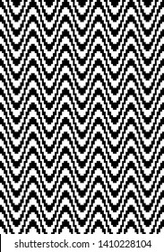Fundo gráfico abstrato. Textura em preto e branco com efeito ondulado. Padrão contínuo. Decoração clássica. Ilusão visual.